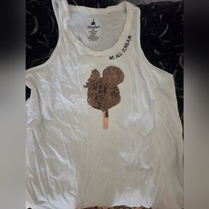 Disney White Tank Top with Rose Gold Sequin Mickey Ice Cream